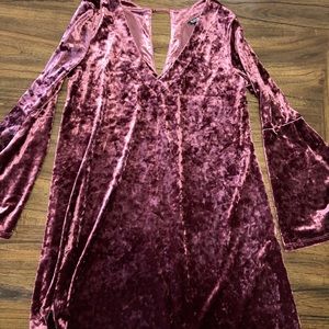 a.n.a. Bell Sleeve Velvet Dress Red